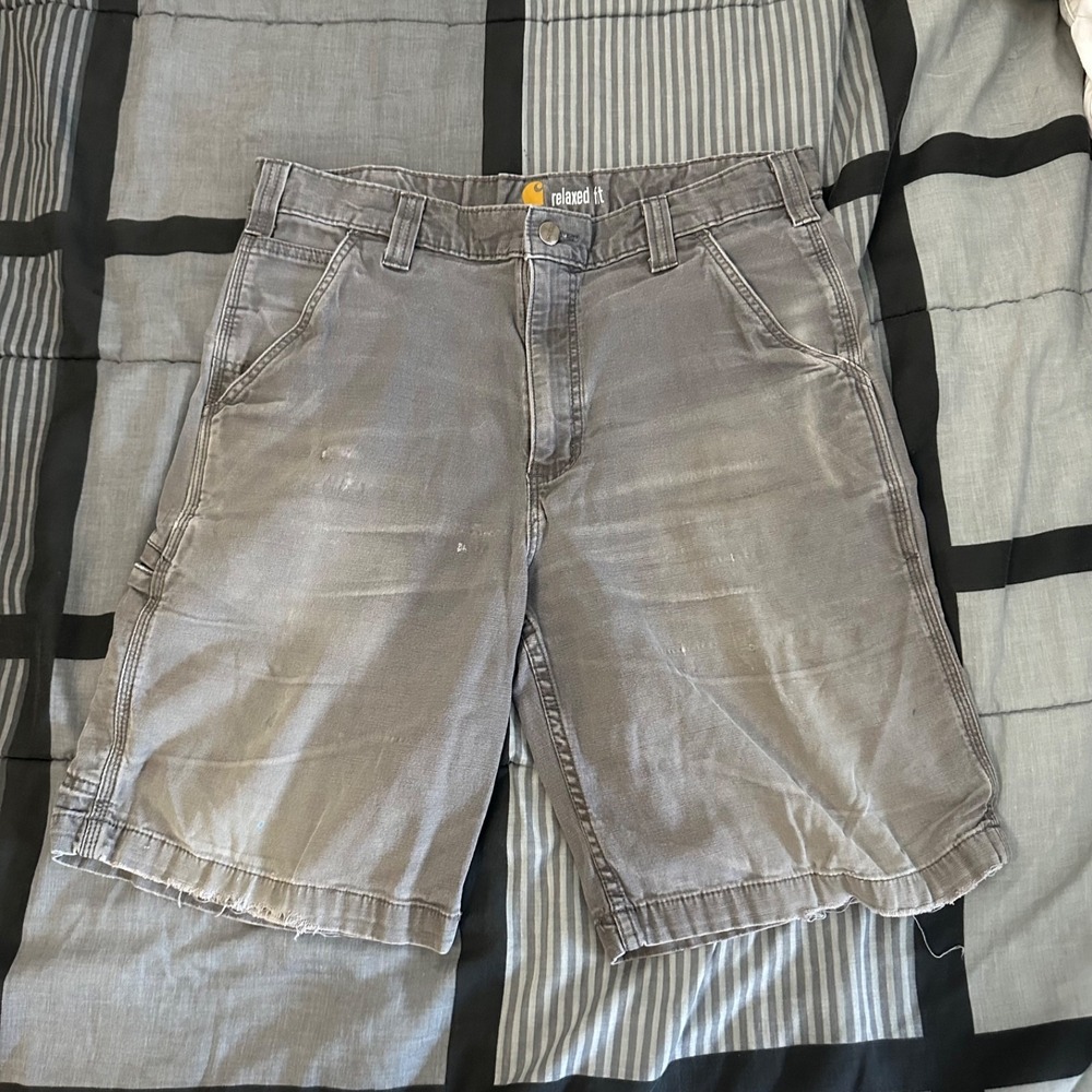 vintage carhartt grey relaxed fit carpenter cargo shorts size 34